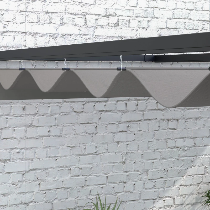Outsunny Pérgola de Parede 297x211x220 cm Pérgola de Jardim com Teto Retrátil e Estrutura de Aço Pérgola para Pátio Exterior Cinza Escuro