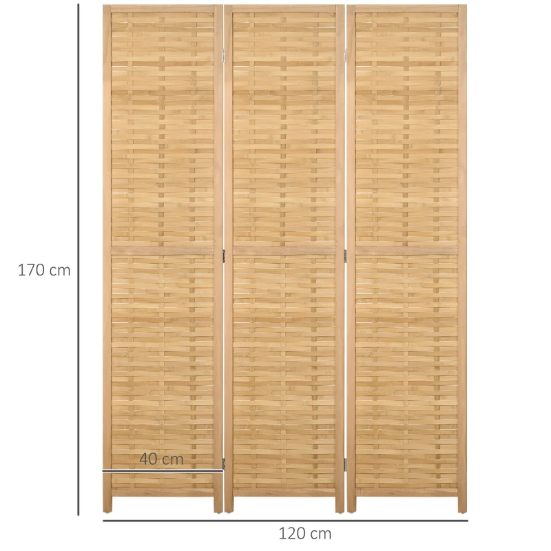 HOMCOM Biombo de 3 Paineis Separador de Ambientes Dobrável 120x1,8x170 cm Divisor de Ambientes com Padrão Tecido em Bambu Madeira