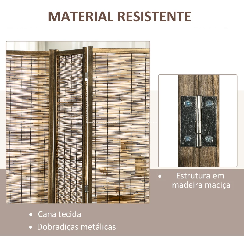 HOMCOM Biombo de 4 Painéis Separador de Ambientes Dobrável 160x1,8x170 cm Divisor de Ambientes de Madeira e Caniço Madeira