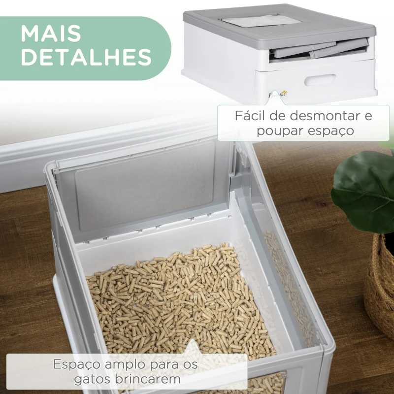 PawHut Caixa de Areia para Gatos Dobrável Caixa de Areia para Gatos Fechada com Bandeja Removível e Pá 47,5x35,5x36,7cm Cinza