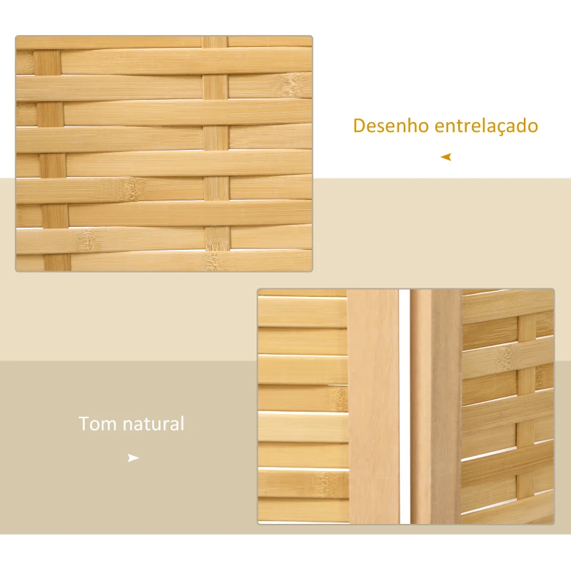 HOMCOM Biombo de 3 Paineis Separador de Ambientes Dobrável 120x1,8x170 cm Divisor de Ambientes com Padrão Tecido em Bambu Madeira