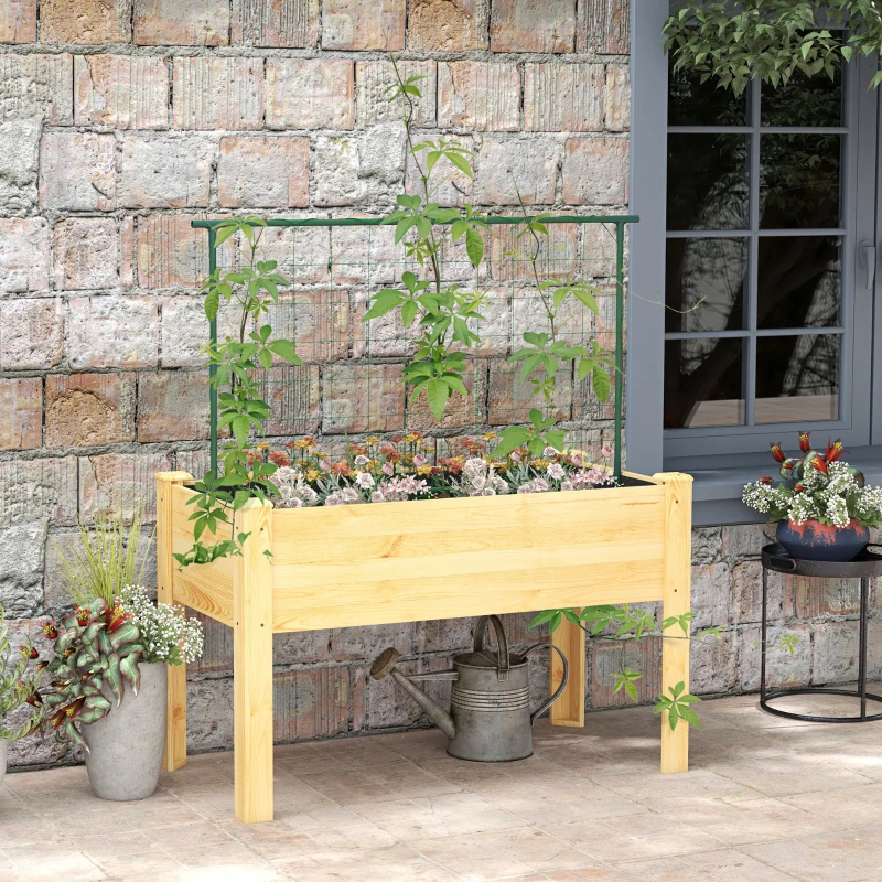 Outsunny Horta Vertical Elevada com Treliça Mesa de Cultivo para Plantas Trepadeiras Flores Carga Máxima 300 kg 120x60x75 cm Madeira