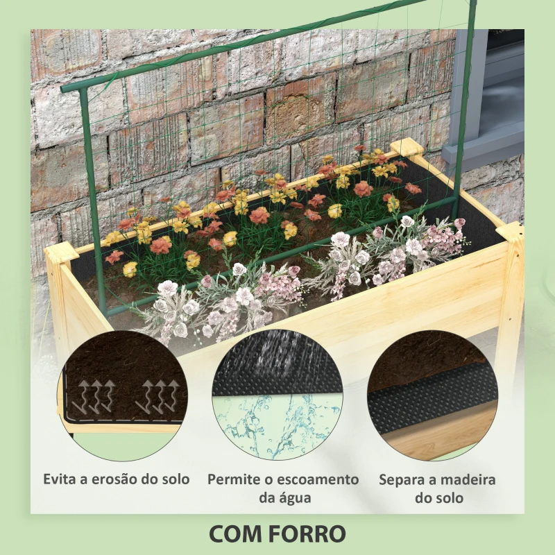 Outsunny Horta Vertical Elevada com Treliça Mesa de Cultivo para Plantas Trepadeiras Flores Carga Máxima 300 kg 120x60x75 cm Madeira