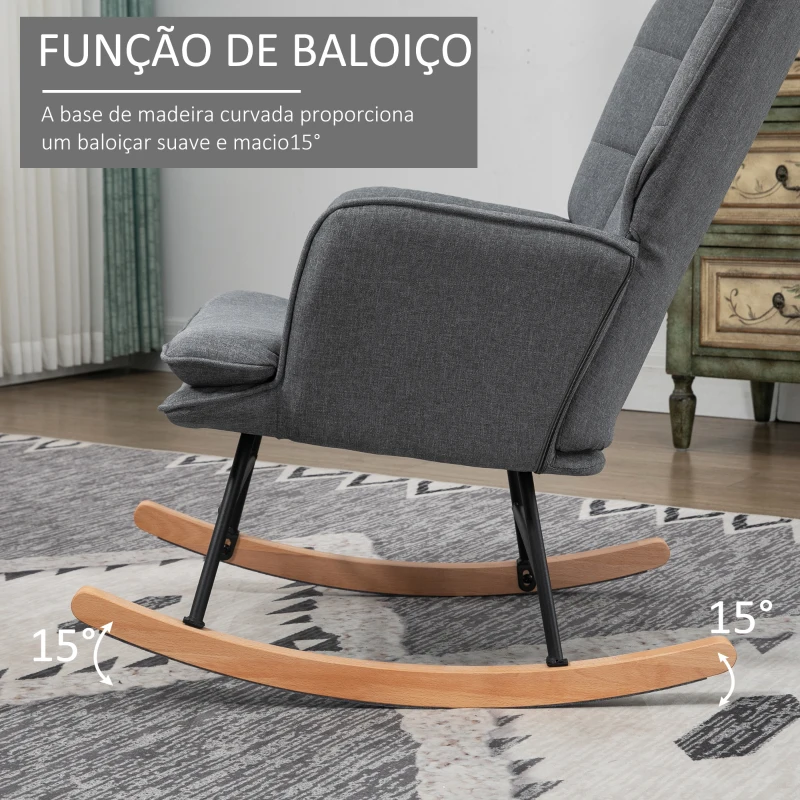 HOMCOM Conjunto de Poltrona Baloiço com Apoio para os Pés Poltrona Relax com Almofada Acolchoada e Anti-Tombo 64x89x90 cm Cinza
