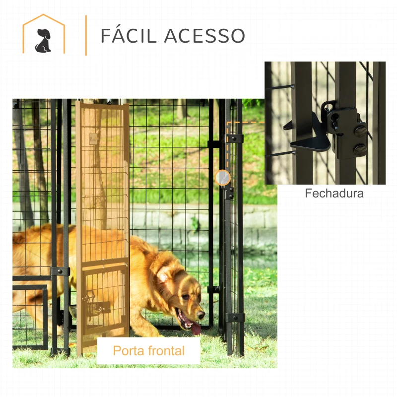 PawHut Parque para Cães com 8 Painéis 2 Suportes Giratórios para Comida 2 Tigelas e Toldo Impermeável 141x141x153 cm Preto e Vermelho