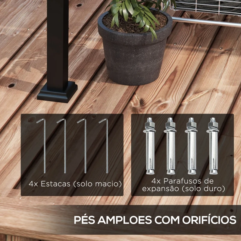Outsunny Pérgola de Parede 297x211x220 cm Pérgola de Jardim com Teto Retrátil e Estrutura de Aço Pérgola para Pátio Exterior Cinza Escuro