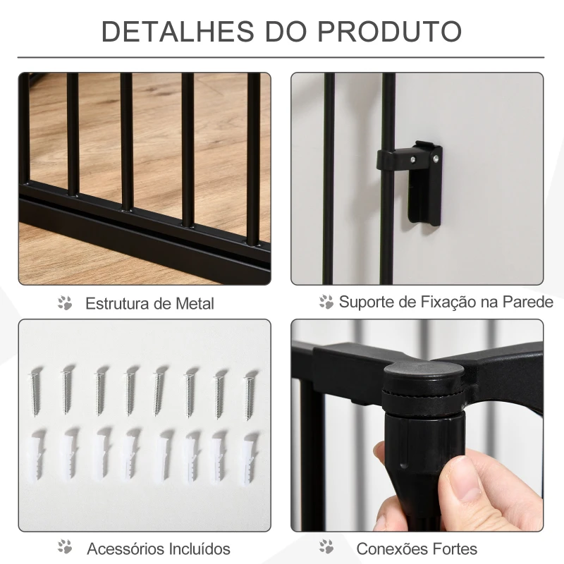 PawHut Barreira de Segurança para Animais de Estimação Barreira Dobrável de 5 Painéis com Fechadura Inteligente 300x74,5 cm Preto