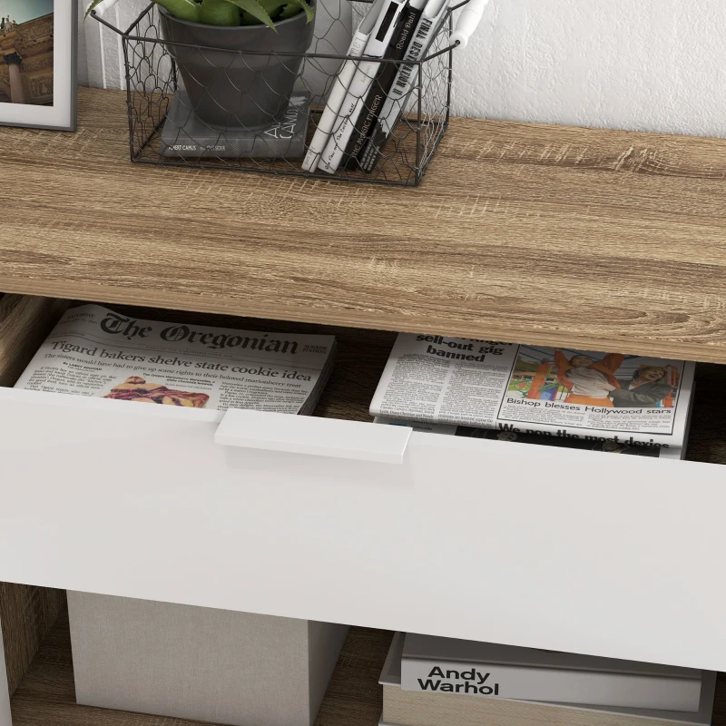 HOMCOM Aparador Sala de Estar com 1 Gaveta 2 Portas de Fechamento Suave e Prateleiras Ajustáveis 95x35x85 cm Branco e Madeira