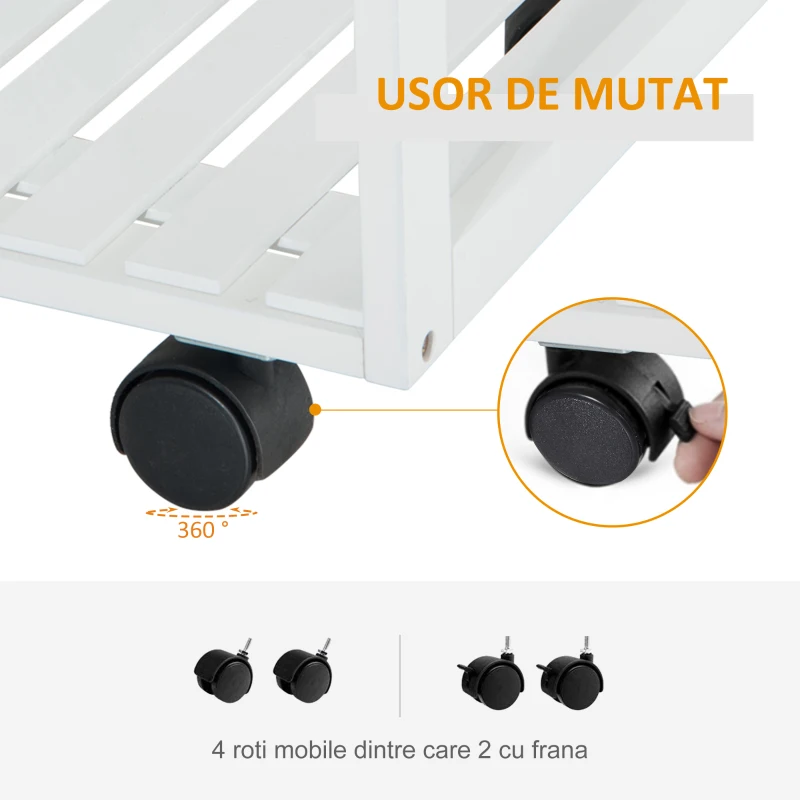 HOMCOM carucior cu roti bucatarie, lemn de pin, 70x37x85cm