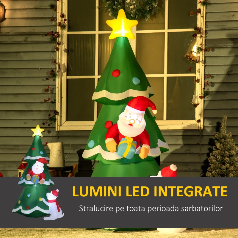 Outsunny Pom de Craciun gonflabil cu Mos Craciun, decor pentru exterior cu LED