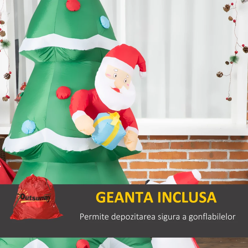 Outsunny Pom de Craciun gonflabil cu Mos Craciun, decor pentru exterior cu LED
