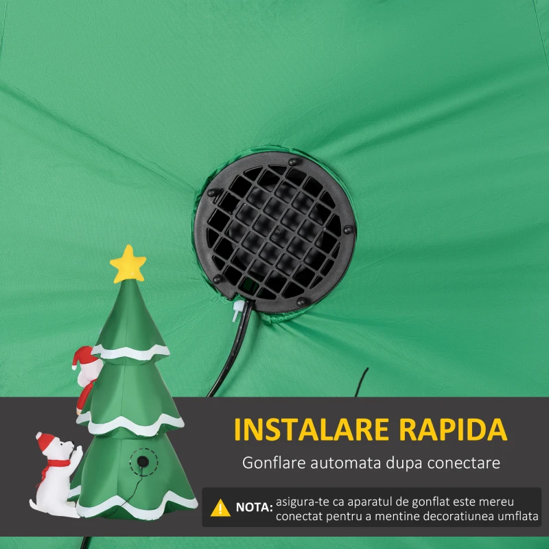 Outsunny Pom de Craciun gonflabil cu Mos Craciun, decor pentru exterior cu LED