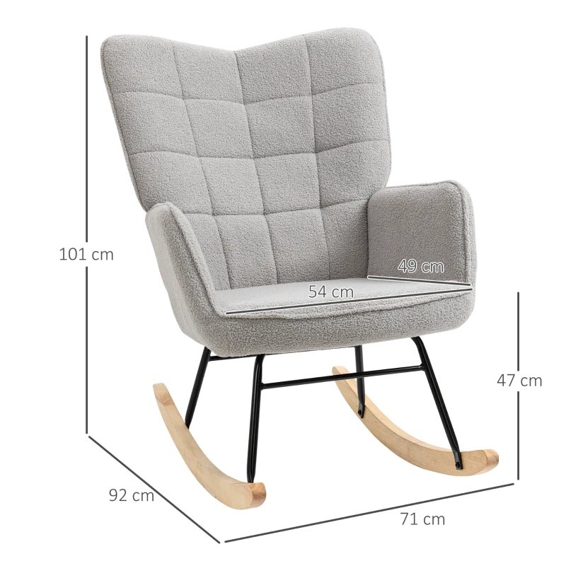HOMCOM Schaukelstuhl im Retro-Design, Massivholz, Schwingsessel, 71 cm x  92 cm x 101 cm, Hellgrau