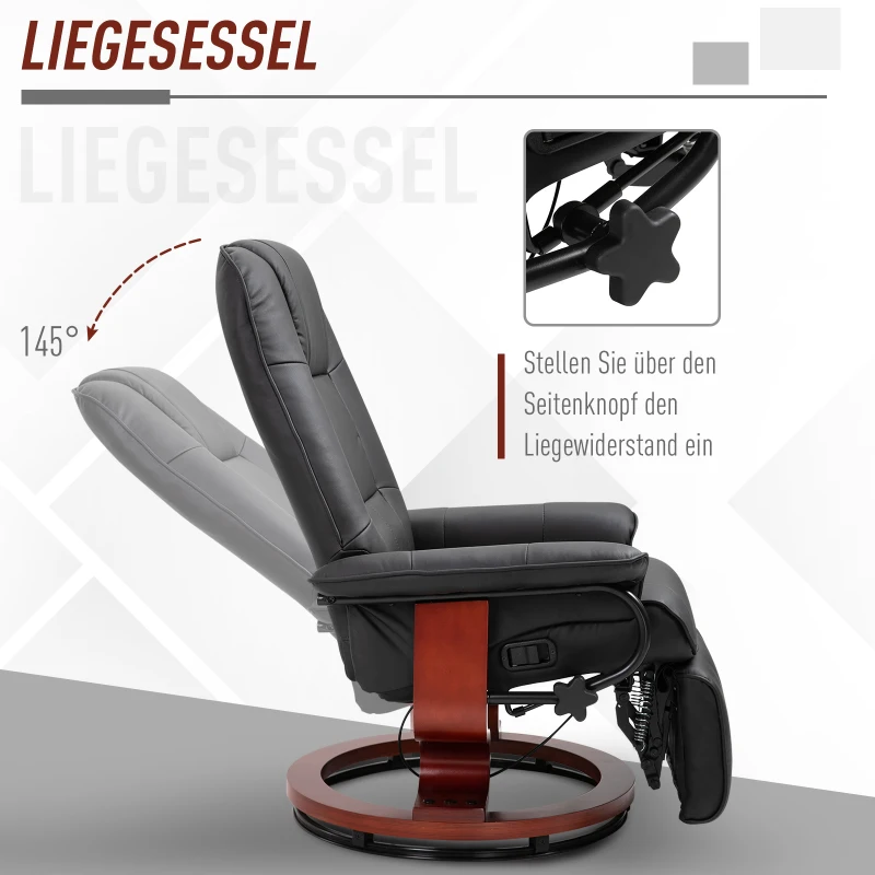 HOMCOM Relaxsessel Fernsehsessel Liegesessel Kunstleder 360° Drehstuhl 145° neigbar Schwarz 78 x 87 x 100 cm
