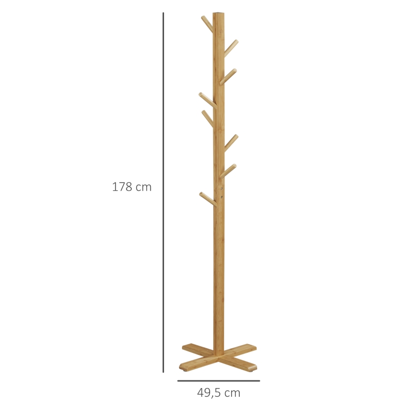 HOMCOM Wieszak na ubrania 8 Haków Wodoodporność i trwałość Zajmuje mało miejsca Materiał bambusowy 49,5 x 49,5 x 178 cm Naturalny(m-3)