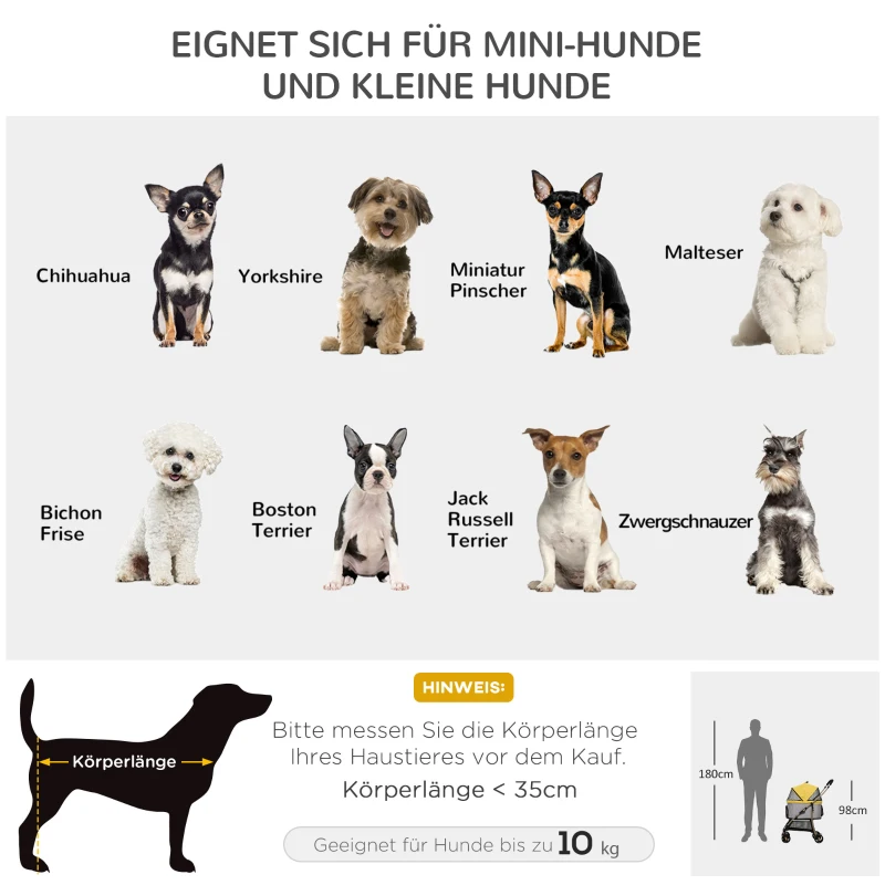 PawHut 2-in-1 Hondenbuggy en Hondentrolley, Opvouwbaar, 1 Mand, 1 Tas, 82 cm x 49,5 cm x 98 cm, Geel