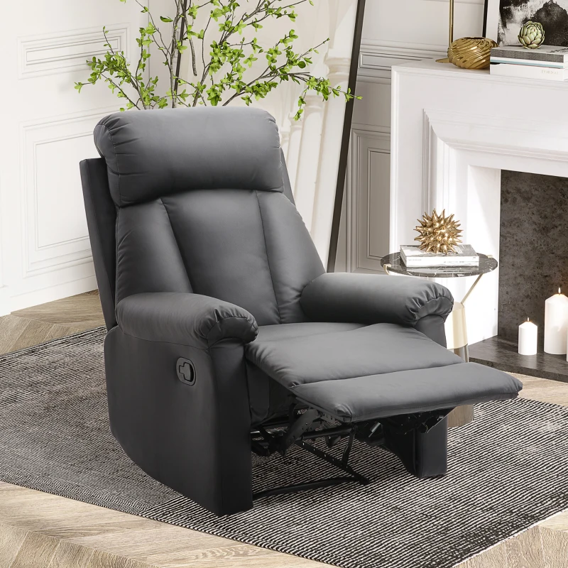 HOMCOM Fotoliu Relax Rabatabil cu Captuseala Ergonomica cuTaburet in Piele Ecologica,80 × 97 × 107cm Negru