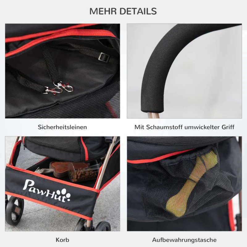 PawHut 2-in-1 Hondenbuggy en Hondentrolley, Opvouwbaar, 1 Mand, 1 Tas, 82 cm x 49,5 cm x 98 cm, Rood
