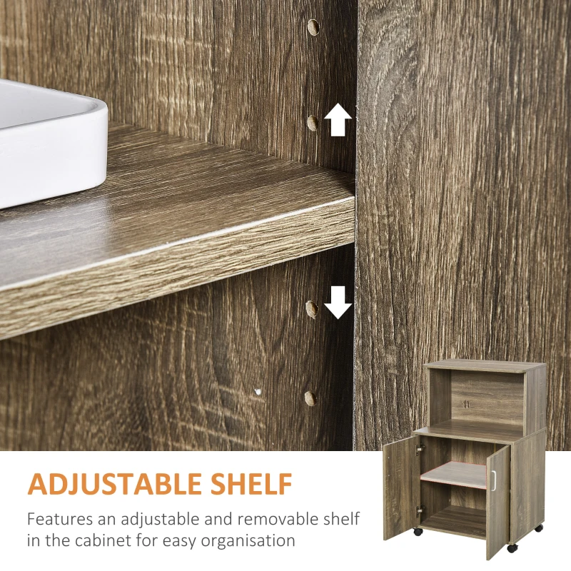 Mobilier Bucatarie Multifunctional HOMCOM cu 4 Roti, Dulapior si Etajera pentru Microunde, 60,4x40,3x97cm - Lemn(m-5)