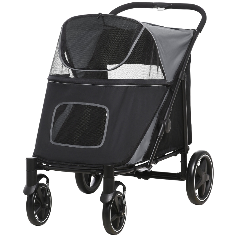 PawHut Hundewagen Hundebuggy, faltbar, 1 Aufbewahrungskorb, 112 cm x 65 cm  x 100 cm, Schwarz + Grau | Aosom.de
