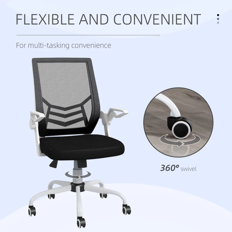 Vinsetto Mesh Office Chair, Computer Desk Chair with Flip-up Armrests, Lumbar Back Support and Swivel Wheels, Black(m-8)