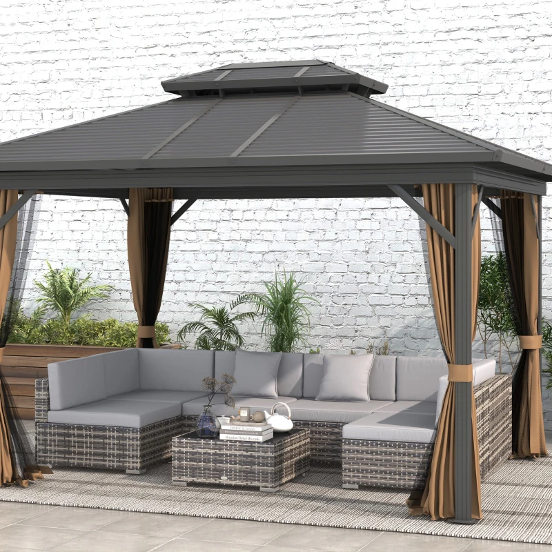 Outsunny Seven-Piece Rattan Garden Set, with Glass-Top Table - Mixed Grey