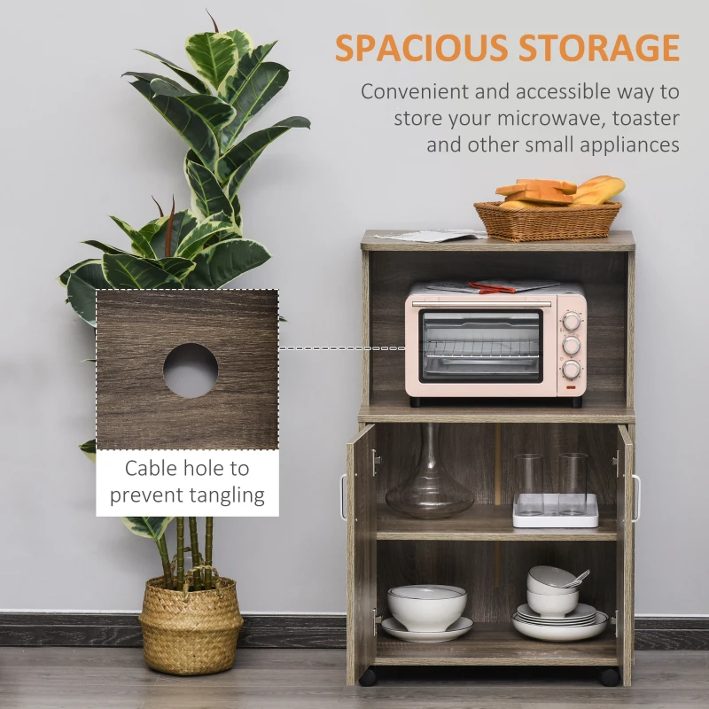Mobilier Bucatarie Multifunctional HOMCOM cu 4 Roti, Dulapior si Etajera pentru Microunde, 60,4x40,3x97cm - Lemn(m-4)