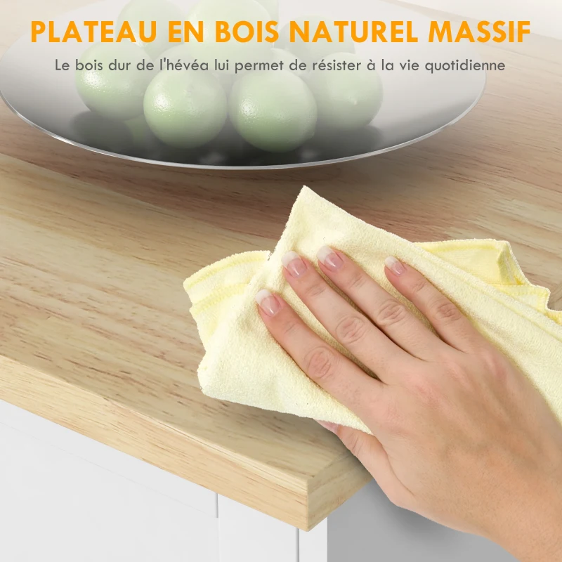 HOMCOM Desserte îlot de cuisine sur roulettes 7 compartiments 1 placard 1 porte 1 porte torchons 129 x 51 x 93 cm bois et blanc(m-5)