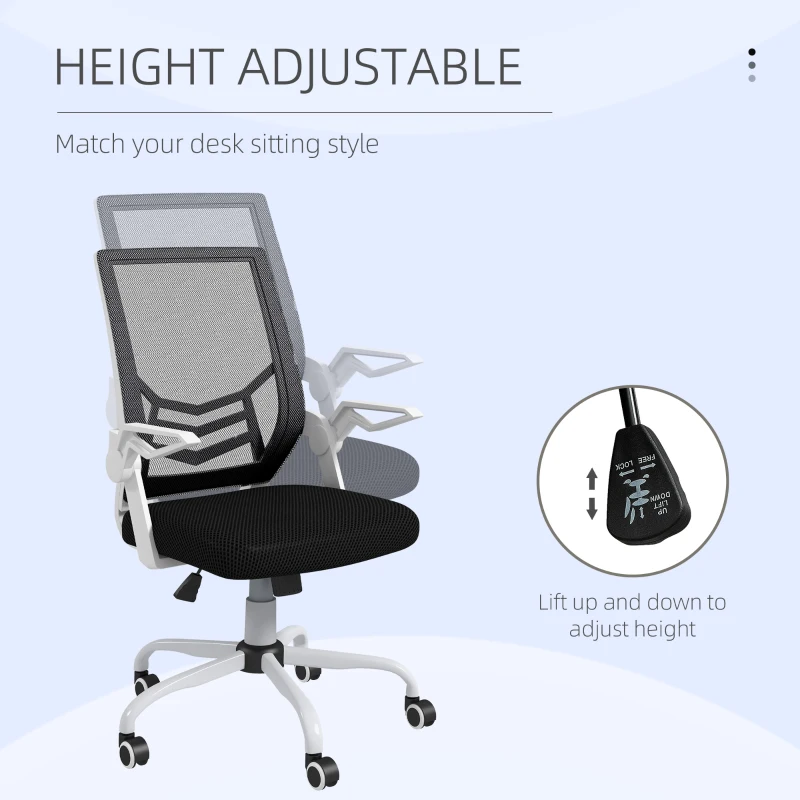Vinsetto Mesh Office Chair, Computer Desk Chair with Flip-up Armrests, Lumbar Back Support and Swivel Wheels, Black(m-4)