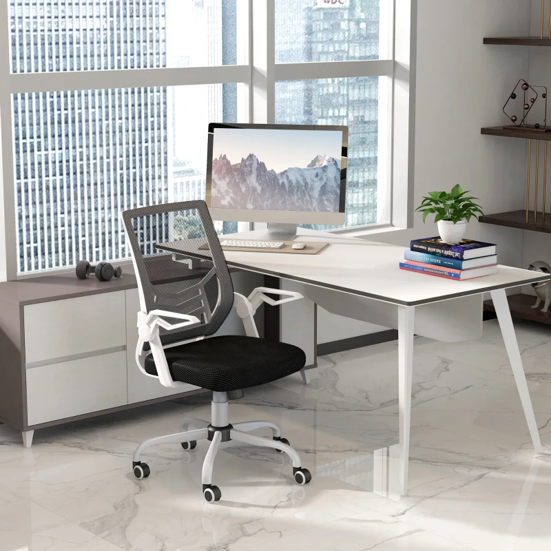 Vinsetto Mesh Office Chair, Computer Desk Chair with Flip-up Armrests, Lumbar Back Support and Swivel Wheels, Black(m-10)