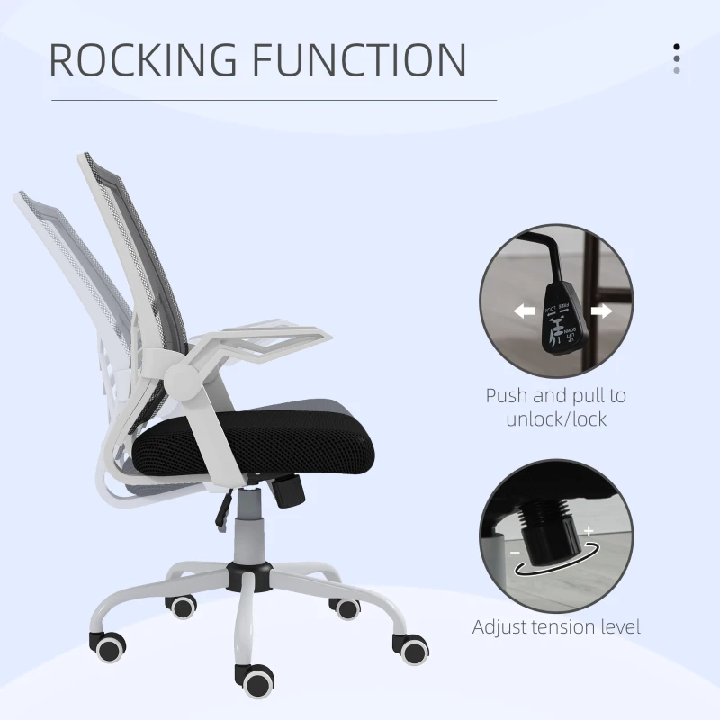 Vinsetto Mesh Office Chair, Computer Desk Chair with Flip-up Armrests, Lumbar Back Support and Swivel Wheels, Black(m-5)