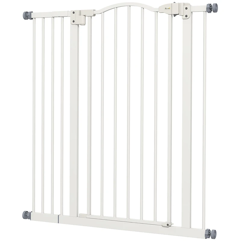 PawHut Pressure Fit Dog Stair Gate No Drilling Safety Gate Auto Close for Doorways, Hallways, 74-94cm Adjustable, 94cm Tall, White
