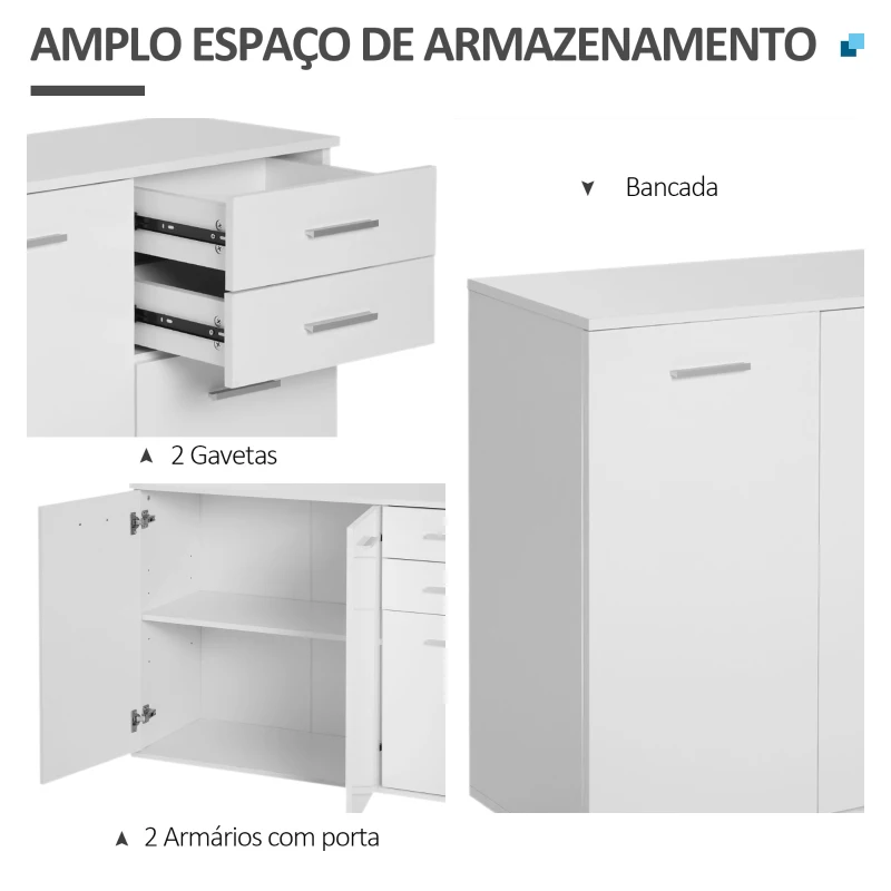 HOMCOM Armário Aparador amplo espaço de Armazenamento para sala de jantar com portas e gavetas 106x35x76cm Branco