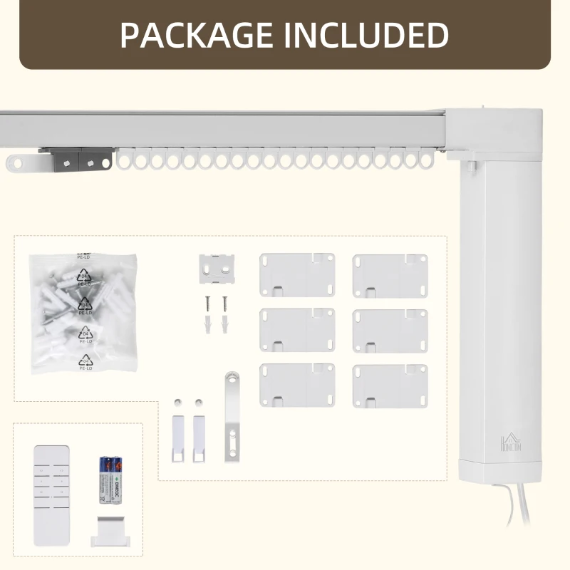 HOMCOM 1.95-3.6 Meters Automatic Electric Curtain Track with Remote Alexa Google Voice WiFi App Control 196x5x5cm White