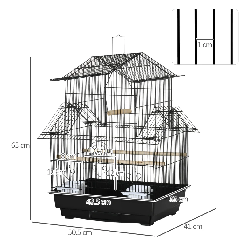 PawHut Metal Bird Cage with Plastic Swing, Perch, Food Container, Tray, Handle, for Finches, Canaries, 44.5 x 33 x 67cm