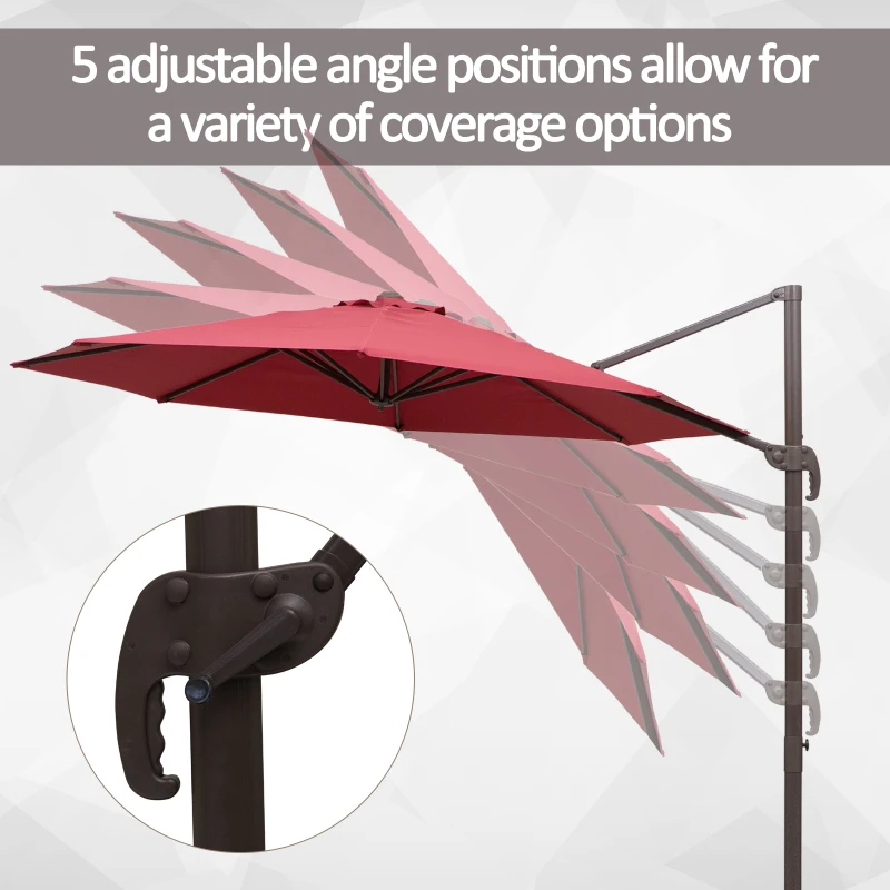 Outsunny 3m Cantilever Aluminium Frame Outdoor Garden Parasol Wine Red