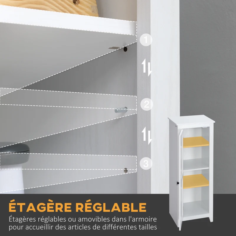 HOMCOM Armoire de Rangement buffet cuisine meuble de rangement  pour Salle de bain Gain de Place Style Classique avec 3 étagères réglables- Hauteur 120 cm en Bois Blanc