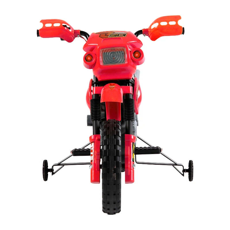 Motocicleta electrica HOMCOM pentru copii 3-6 ani din plastic PP cu roti de sprijin, faruri si muzica, 102x53x66 cm, rosu si negru(m-8)