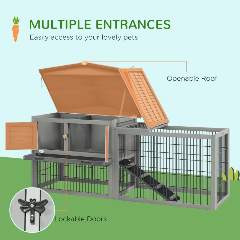 PawHut Wooden Rabbit Hutch with Outdoor Run Grey(m-5)