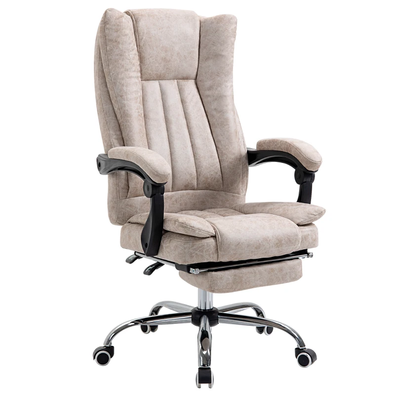 Vinsetto Home Office Chair Microfibre Desk Chair with Reclining Function Armrests Swivel Wheels Footrest Beige