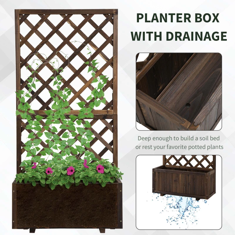 Outsunny Jardinieră de Exterior cu Spalier, Grilaj pentru Plante Cățărătoare și Ghiveci, 72.5x31.5x149.5 cm, Lemn Natural