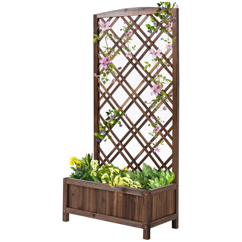 Outsunny Jardinieră pentru Exterior din Lemn, Jardinieră cu Spalier pentru Plante Agățătoare, 60x30x122.5 cm, Maro