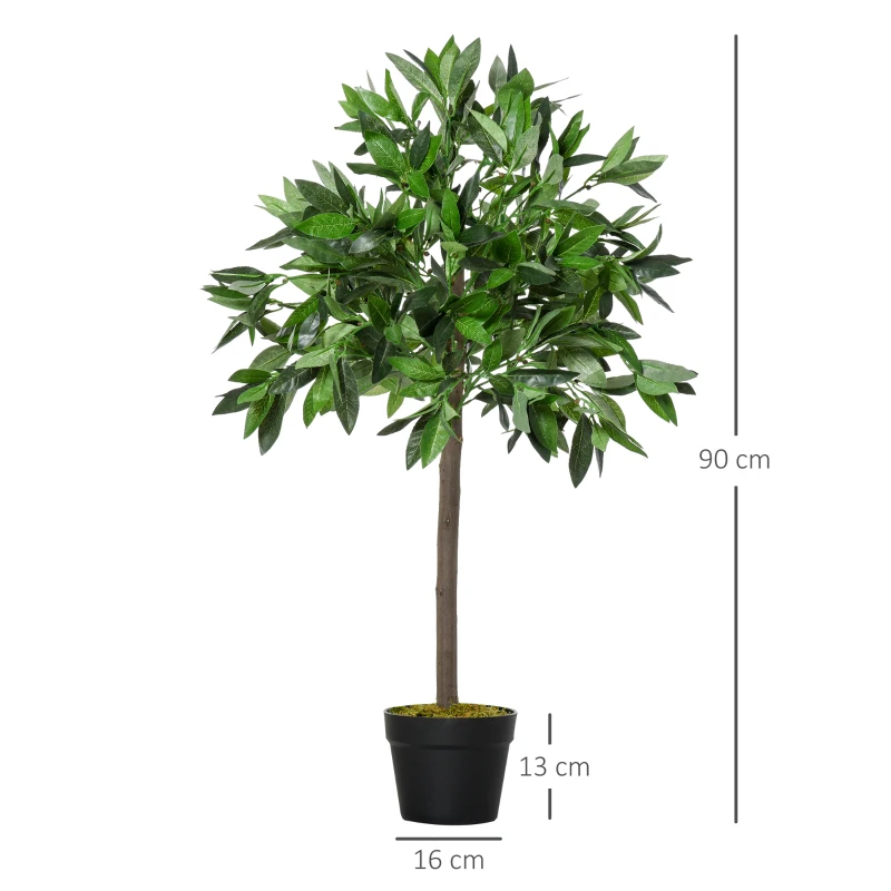Outsunny Set de 2 Arbori de Dafin in Ghiveci, Plante Artificiale din Plastic, inaltime 90 cm, pentru Interior si Exterior