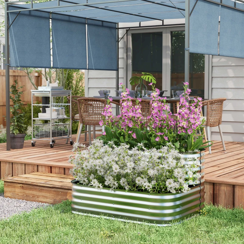 Outsunny Jardinieră de Grădină Înălțat cu 2 Niveluri, Jardinieră Galvanizată cu Margine de Siguranță, 120x90x30 cm, Argintiu