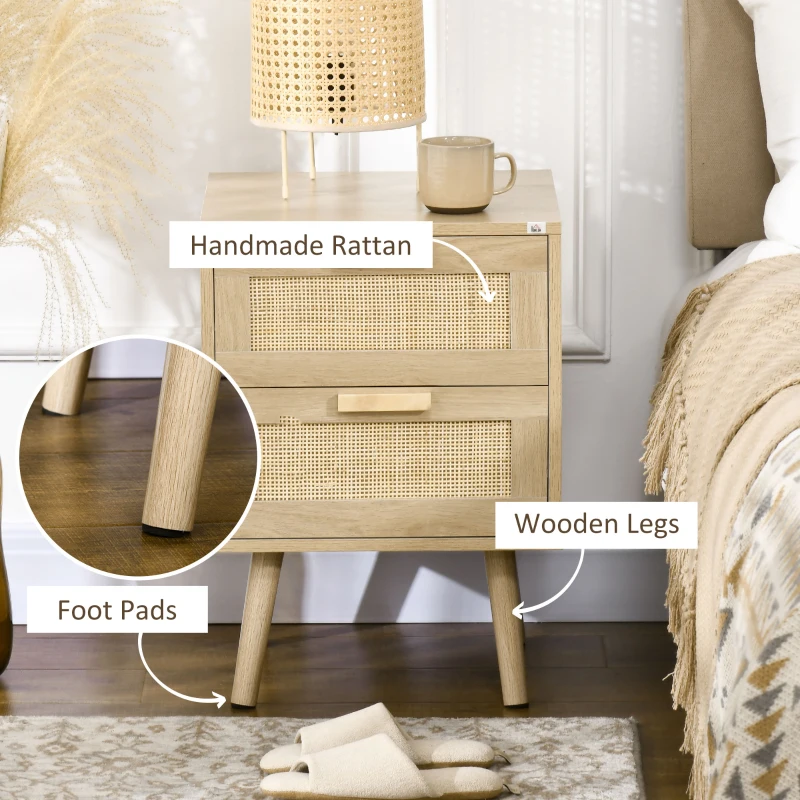 Homcom Set 2 Noptiere Boho cu 2 Sertare Spatioase(m-6)