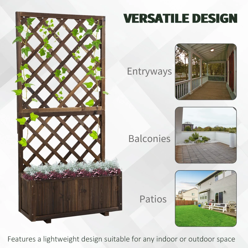 Outsunny Jardinieră de Exterior cu Spalier, Grilaj pentru Plante Cățărătoare și Ghiveci, 72.5x31.5x149.5 cm, Lemn Natural