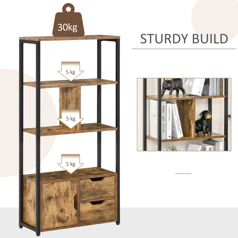 HOMCOM Biblioteca cu 3 Rafturi, Dulap si 2 Sertare