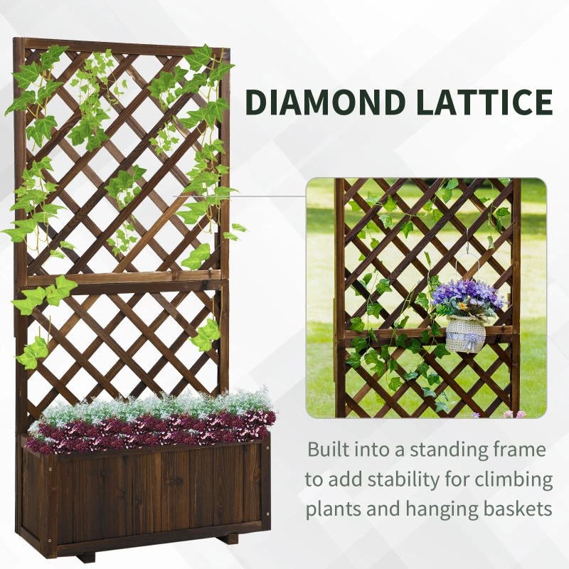 Outsunny Jardinieră de Exterior cu Spalier, Grilaj pentru Plante Cățărătoare și Ghiveci, 72.5x31.5x149.5 cm, Lemn Natural