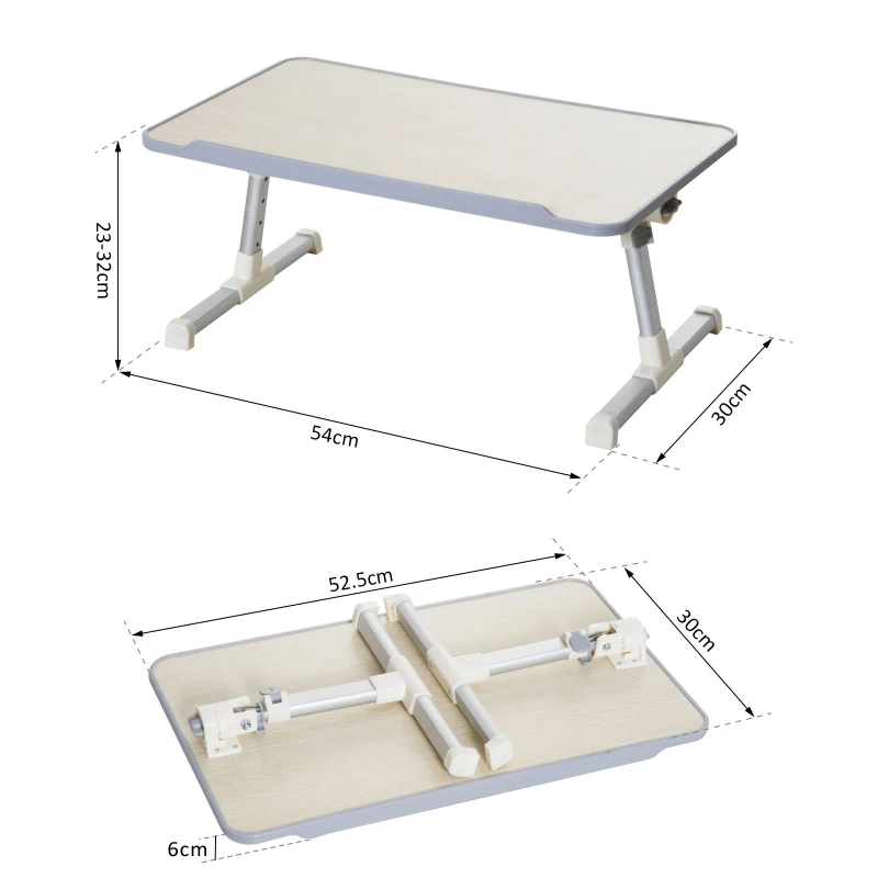 HOMCOM Mesa de Ordenador Plegable Soporte de Escritorio Portátil Mesa sobre Sofá Cama con Altura Ajustable para Desayuno Lectura 54x30x22,5-32 cm Natural