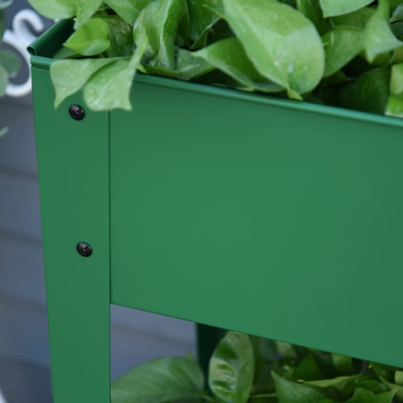 Outsunny Huerto Urbano Jardinera Elevada de Metal Cama de Jardín con Ruedas Asa Lateral y Estante Inferior para Cultivo Plantas Hortalizas Flores 104x39x80 cm Verde